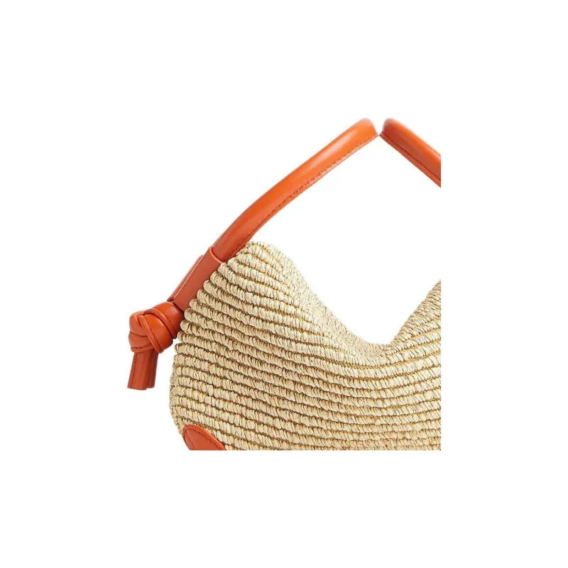 Bottega Veneta Nylon One Shoulder Handbag Women's Natural & Burnt Orange-4