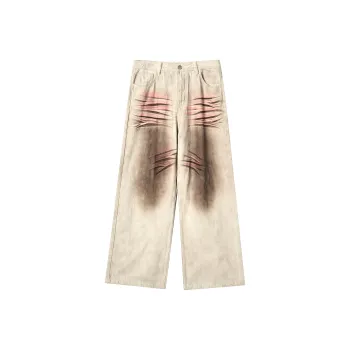 JHYQ Jeans Unisex Beige Patchy Pink