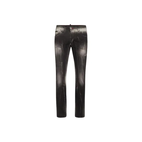 PHILIPP PLEIN Skull&Bones embroidered Faded Jeans