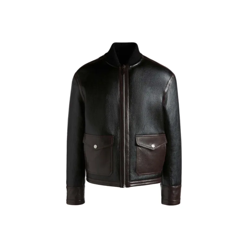 BALLY Contrasting trim Leather Bomber Jacket-0
