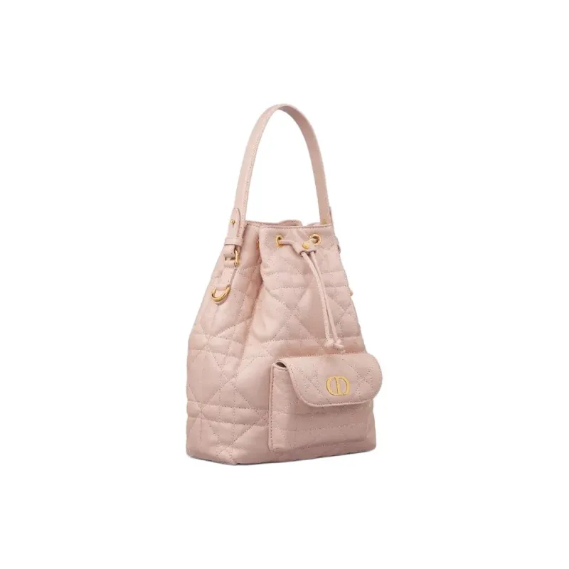 DIOR Caro Sheepskin Bucket Bag, One Shoulder Handbag Small Size Women's Rouge Pink-2