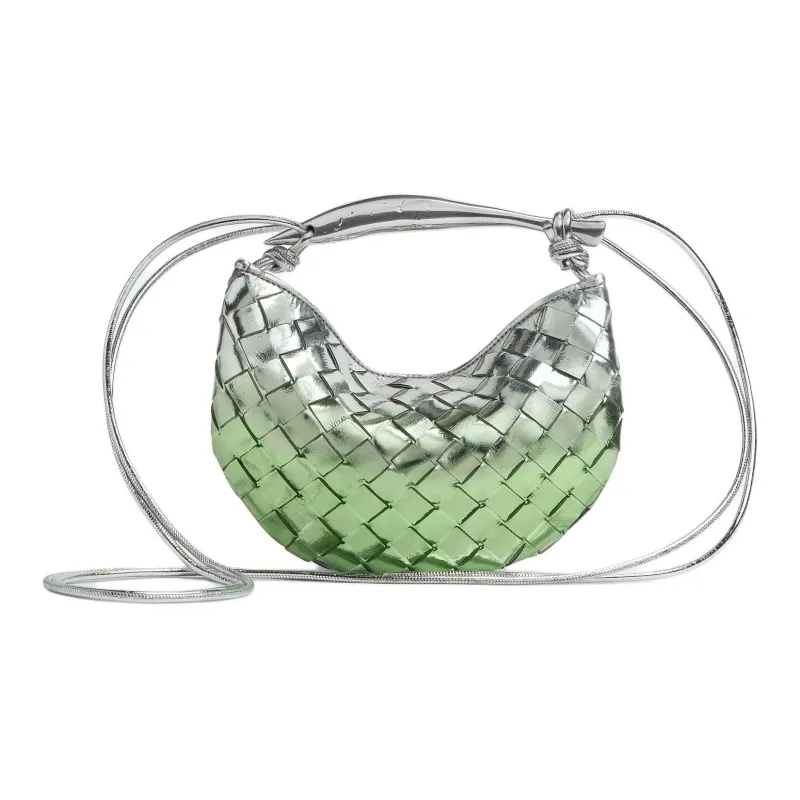 Bottega Veneta SARDINE Goatskin One Shoulder Handbag Women's Mint Green & Silver-2