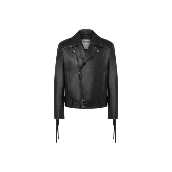 MOSCHINO Fringe detail Leather Biker Jacket