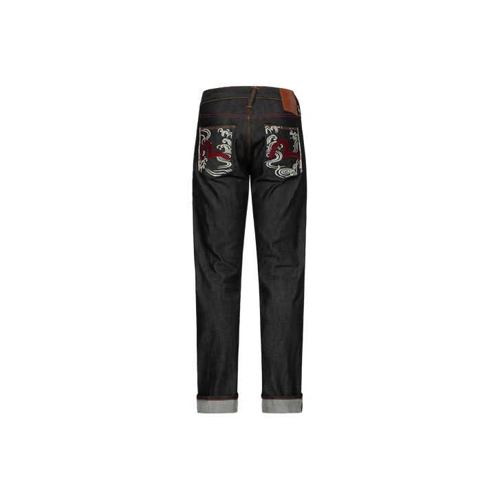 EVISU Cuffed Pants Men's Denim Black All Over - POIZON