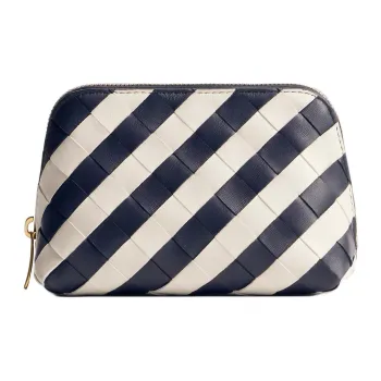 Bottega Veneta Intrecciato Sheepskin Makeup Bag Trumpets Women's Space Blue & Chalk