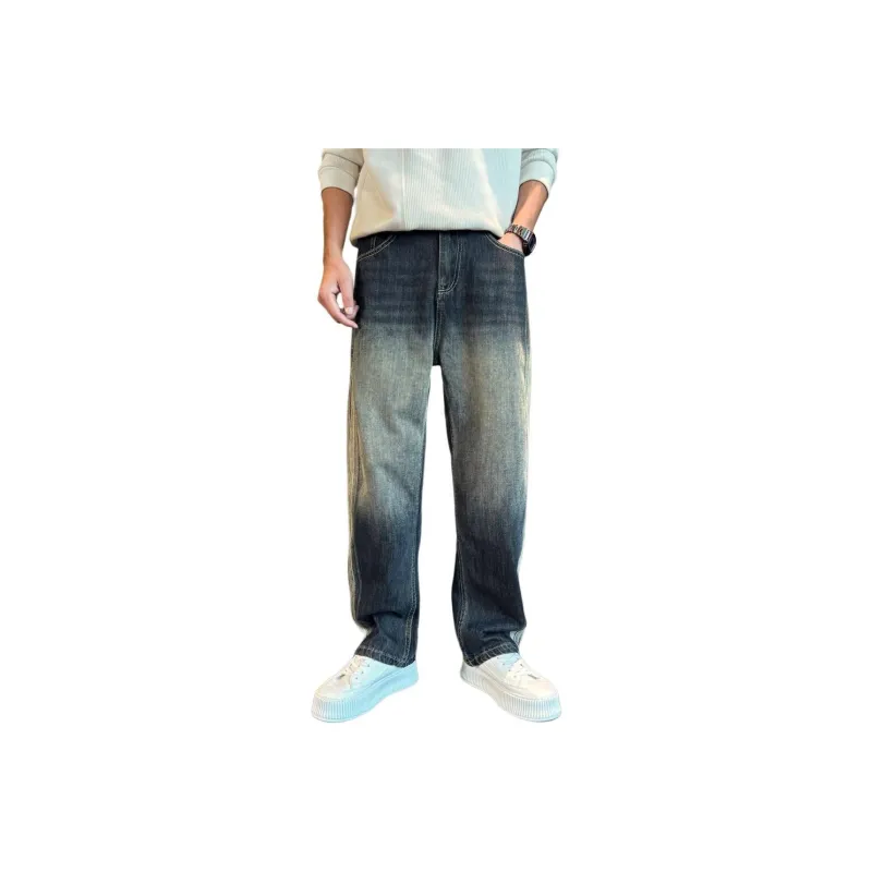 GELANYIFU GL American Luxury Streetwear Casual Loose Fit Versatile Best Selling Straight Fit Jeans Men's Black-0