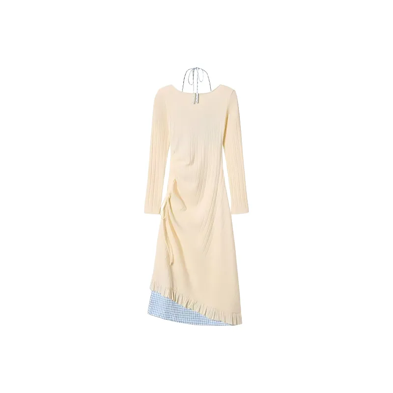 AHDO Long Sleeved Dress Women's Apricot-5