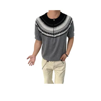 XIDELONG T Shirt Unisex Black Gray Henry Collar