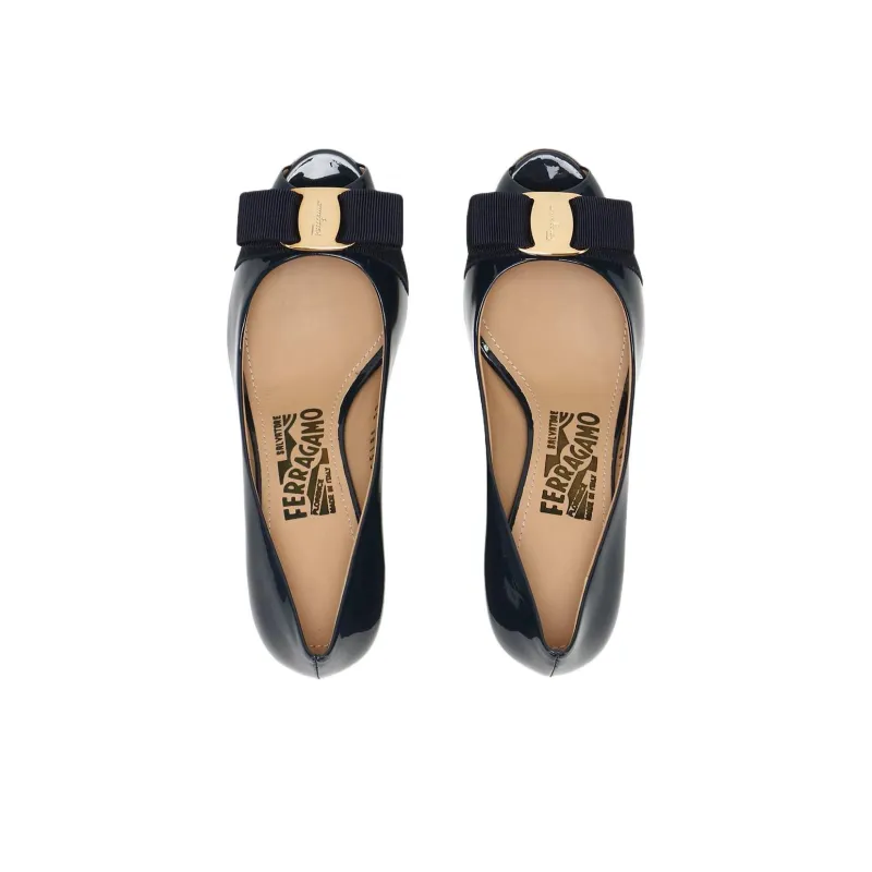 FERRAGAMO Wedge Heel High Heels Women's Dark Blue-4