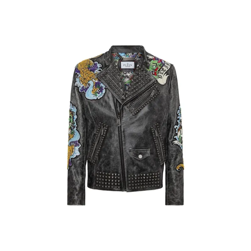 PHILIPP PLEIN Tattoo print Biker Jacket-0