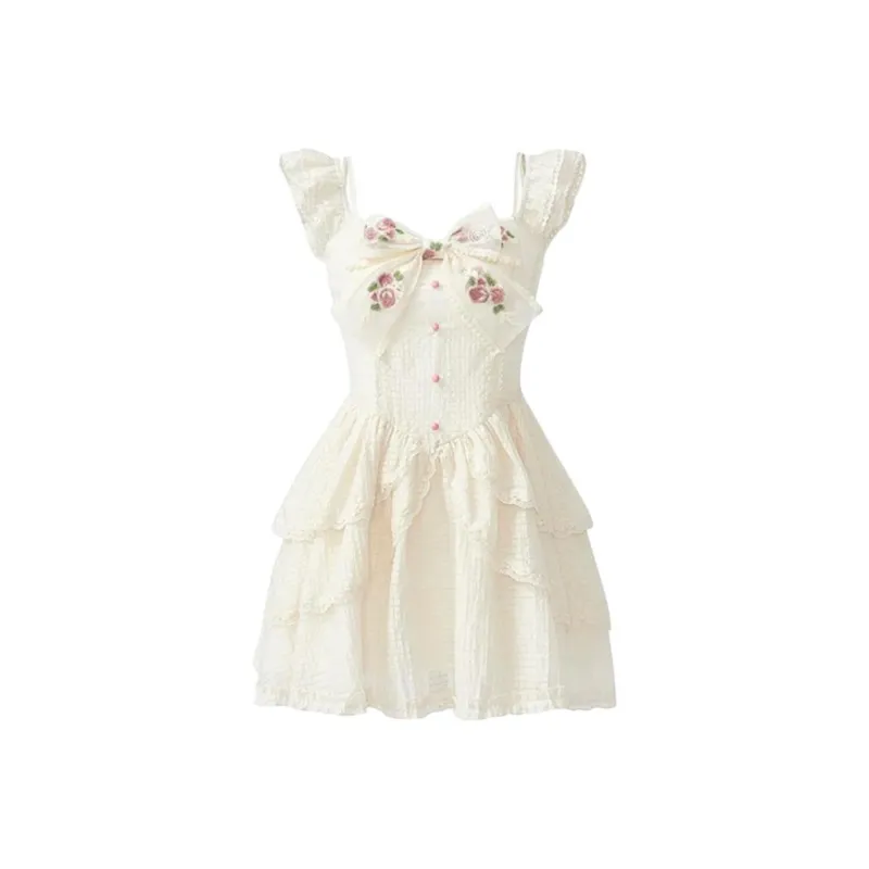 Mu Xiao Xin Short Sleeved Dress Women's Apricot-2