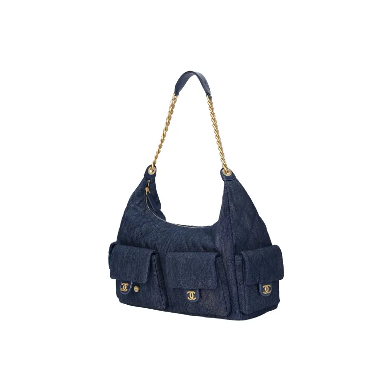 CHANEL Leather Shoulder Bag Women's Denim Blue-1