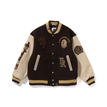 A BATHING APE Line Camo Multi Logo Wool Varsity Jacket