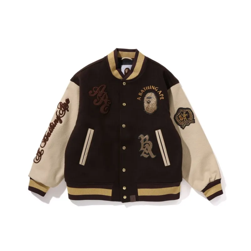 Bape Line Camo Multi Logo Wool Varsity Jacket-0
