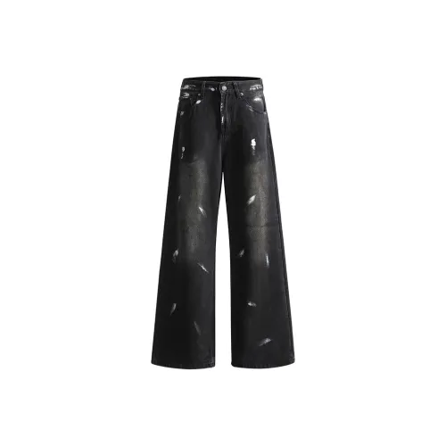 SONGS ALONG Jeans Unisex Black Gray Tie Dye