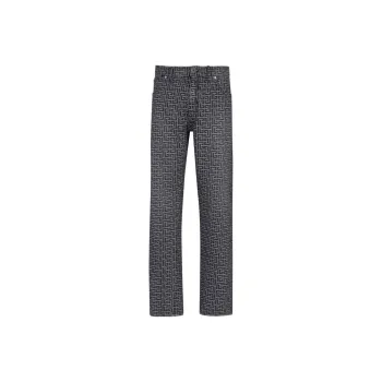 BALMAIN Monogrammed Jacquard Denim Jeans