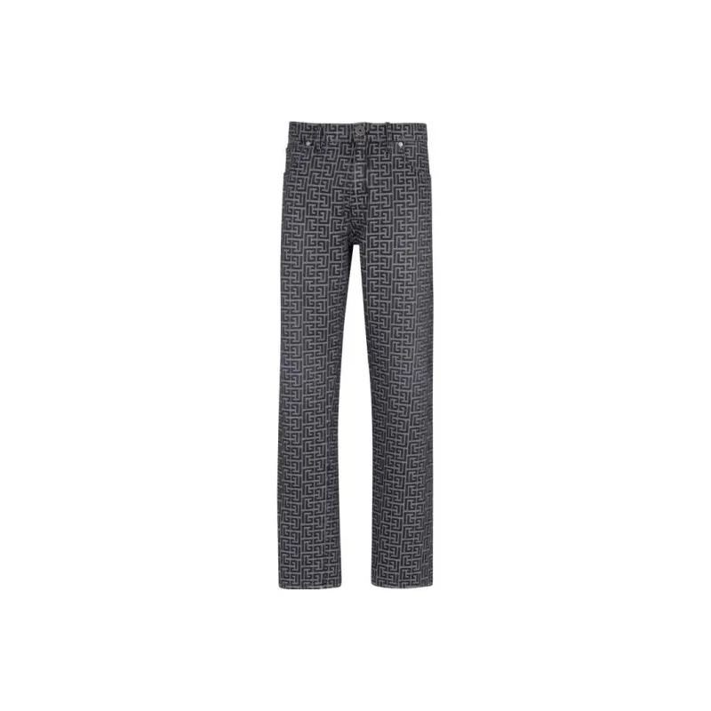 BALMAIN Monogrammed Jacquard Denim Jeans-0