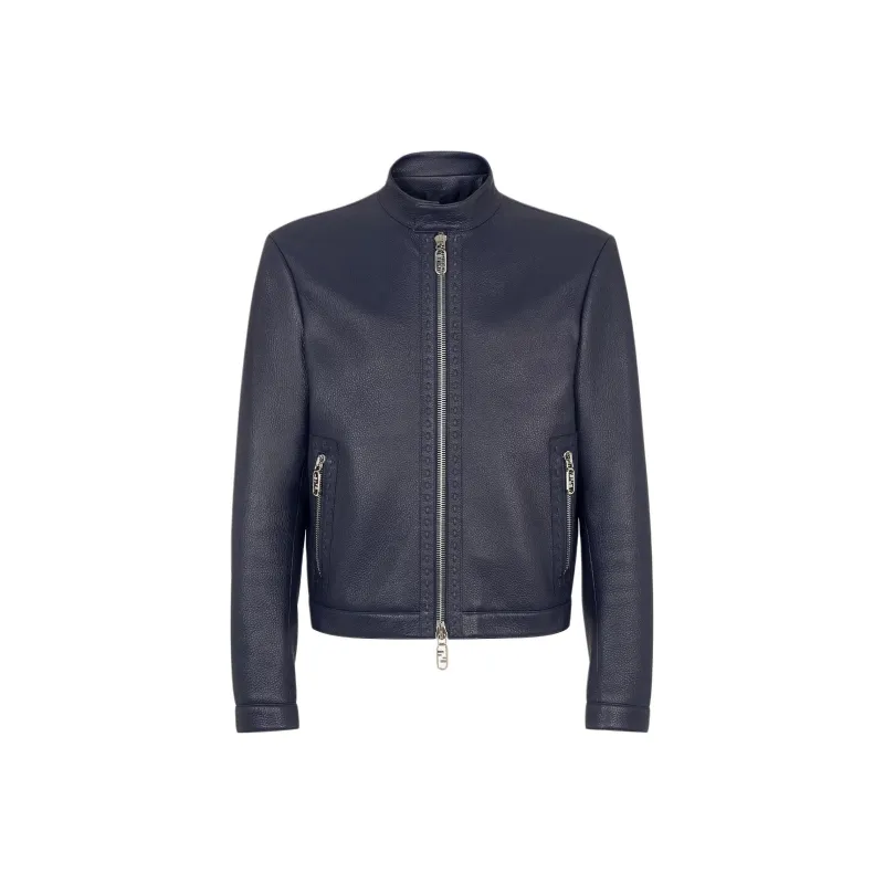 FENDI Leather Jacket Men's Blue-0