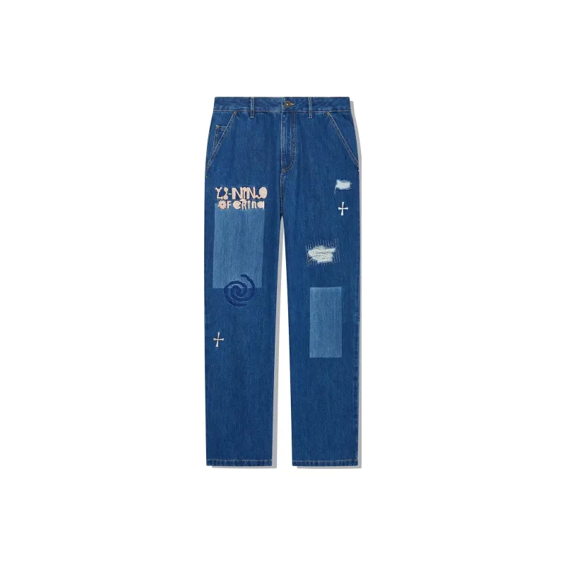 LiNing Jeans Men Dark Denim Blue-0