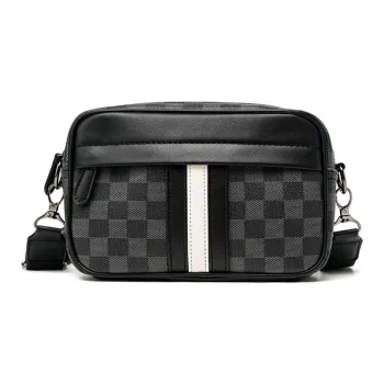 Old Man's Head Synthetic Leather Shoulder Bag, Crossbody Bag Regular Men's Black Checkerboard