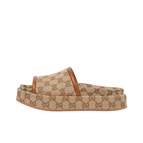GUCCI Women's Platform Sandal 'GG Canvas Beige Dark Brown' Women's