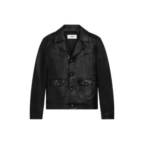 CELINE Straight cut Blouson Jacket In Waxed Lambskin