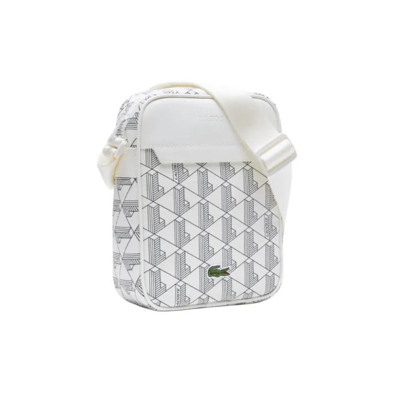 LACOSTE PVC Shoulder Bag Crossbody Bag Medium Size Unisex Ivory/Emerald Green-2