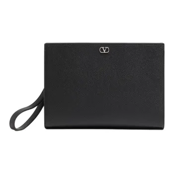 Valentino VLogo Signature Grain Calfskin Clutch Women's Black