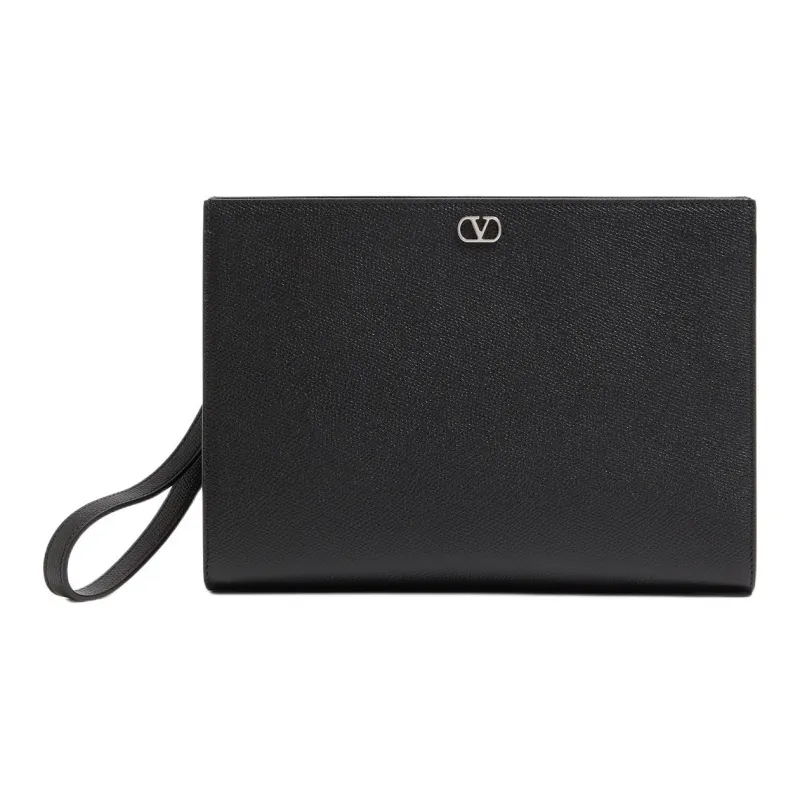 Valentino VLogo Signature Grain Calfskin Clutch Women's Black-0