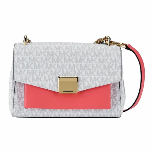 MICHAEL KORS Lita Canvas Shoulder Bag, Crossbody Bag Medium Size Women's White Rose Red