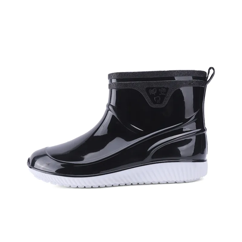 LONGYING Rain Boots Men Black/B&W/Blan/Blan-4