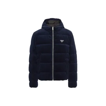 PRADA SS24 Cropped Corduroy Down Jacket Jackets Coats Men's Blue