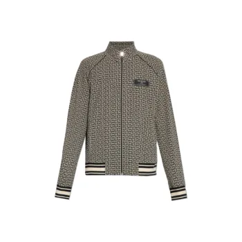 BALMAIN Logo Patch Monogram Jacquard Bomber Jacket