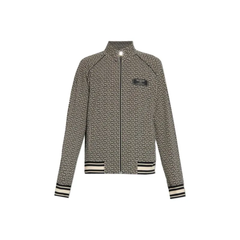 BALMAIN Logo Patch Monogram Jacquard Bomber Jacket-0