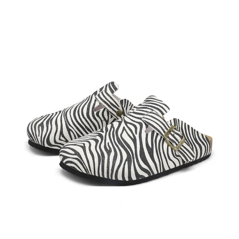 AMICNIEGD Slip Resistant Abrasion Resistant Closed Toe Slippers Unisex White Zebra-2