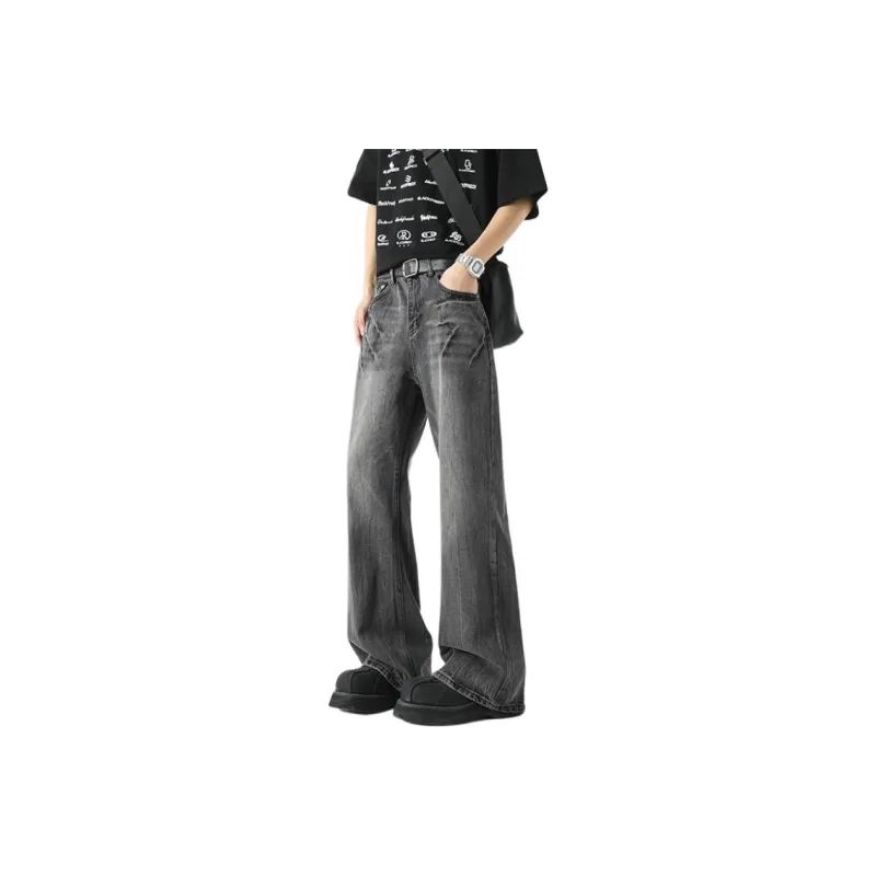 BLANC & ECLARE Casual Streetwear Straight Fit Washable Draped Trendy Mid Rise Cleanfit Jeans Unisex-0