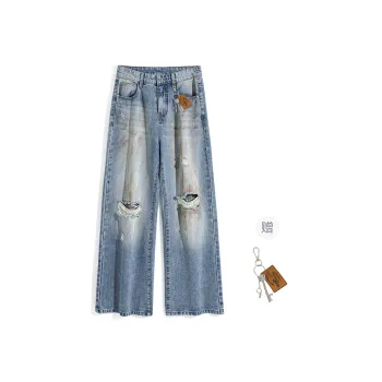 HOKLV Jeans Unisex Vintage Blue