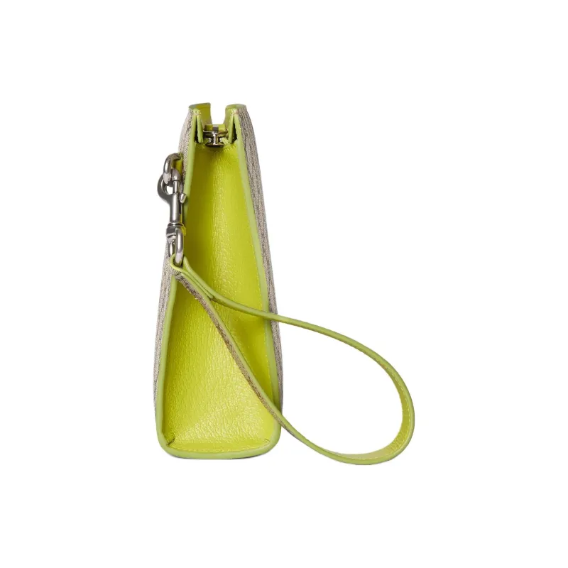 GUCCI Supreme Canvas Clutch Women's Beige & Yellow Green-2