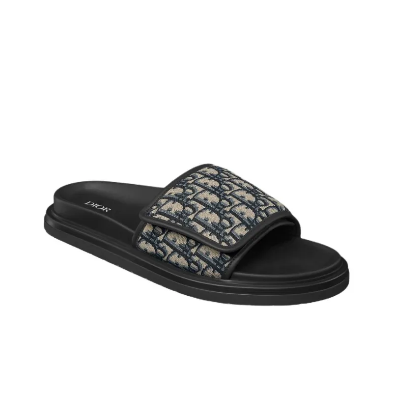 DIOR Aqua Rubber Sole Slip Resistant Slide Slippers Men's Beige Black-2