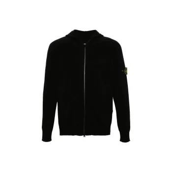 STONE ISLAND Logo Patch Zip Up Knitted Hoodie