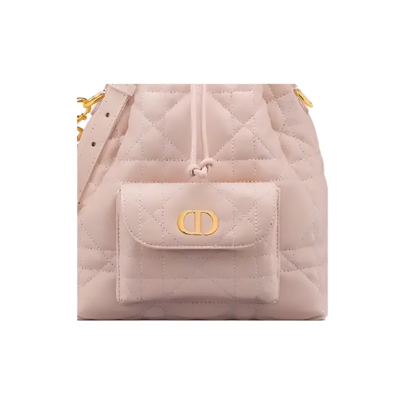 DIOR Caro Sheepskin Bucket Bag, One Shoulder Handbag Small Size Women's Rouge Pink-7