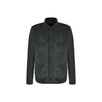 CANALI SS24 Leather Jacket Men's Gray Green