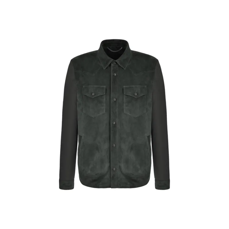 CANALI SS24 Leather Jacket Men's Gray Green-0