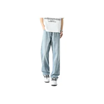 BLANC & ECLARE Premium Design Cat Whisker Pattern Comfortable Jeans Unisex Blue