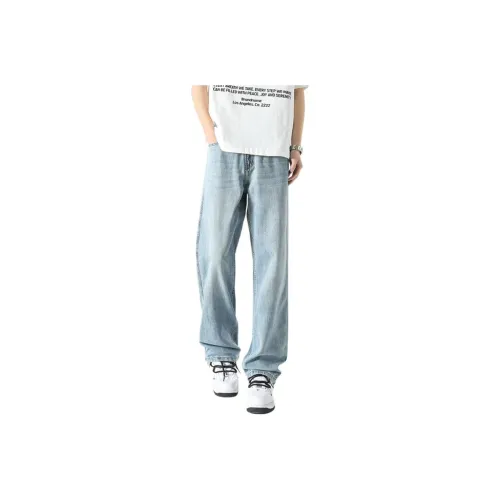 BLANC & ECLARE Premium Design Cat Whisker Pattern Comfortable Jeans Unisex Blue