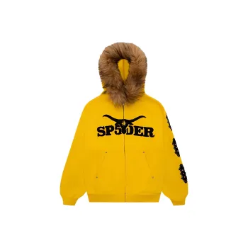 Sp5der Fur Hooded Zip Up Sweatshirt