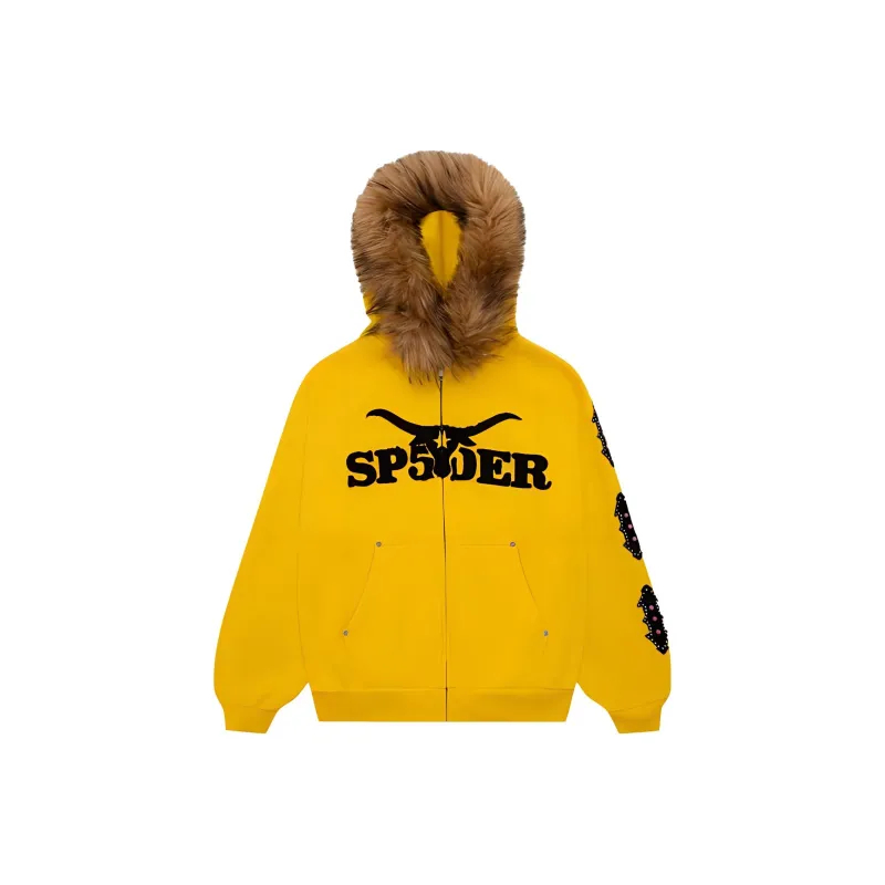 Sp5der Fur Hooded Zip Up Sweatshirt-0