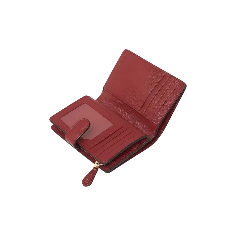 COACH Corner Zip Leather Wallet Medium Size Women's Red-4