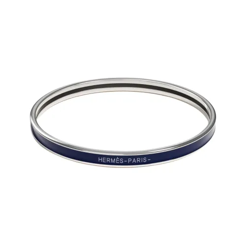 HERMES Enamel, Palladium Plated Bangles Women's Abyss Blue