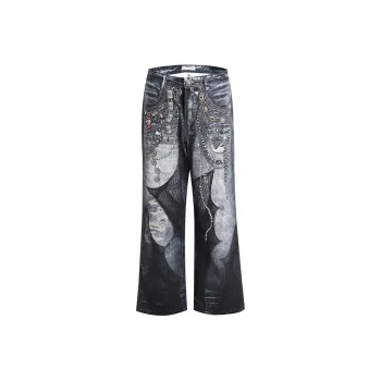 国内で当店のみ DND4DES - Armored Coke Denim Print Pants DND4DES Jeans Unisex Black - POIZON
